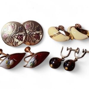 Vintage Mid-Century Mixed Metal Enamel Earring Set (4 Pairs)